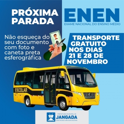 Prefeitura de Jangada disponibiliza ônibus gratuito para alunos que farão o ENEM